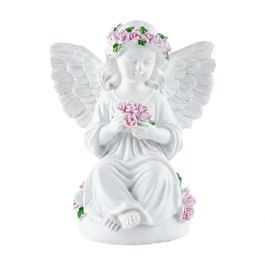 Brizoria Guardian Angel Statue Angels Figurines with Pink Roses Resin Angel Decor Memorial Sympathy Angel Gifts for Women Mom Grandma Angel Decorations for Home Statue Decor