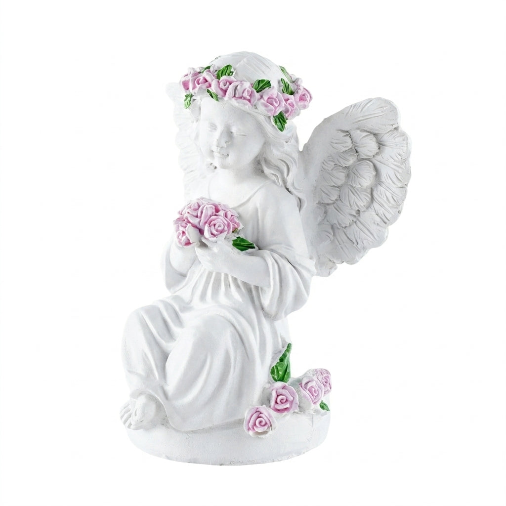 Brizoria Guardian Angel Statue Angels Figurines with Pink Roses Resin Angel Decor Memorial Sympathy Angel Gifts for Women Mom Grandma Angel Decorations for Home Statue Decor