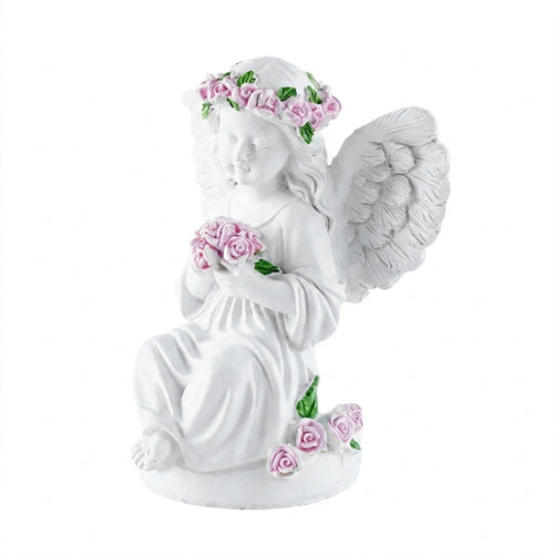 Brizoria Guardian Angel Statue Angels Figurines with Pink Roses Resin Angel Decor Memorial Sympathy Angel Gifts for Women Mom Grandma Angel Decorations for Home Statue Decor