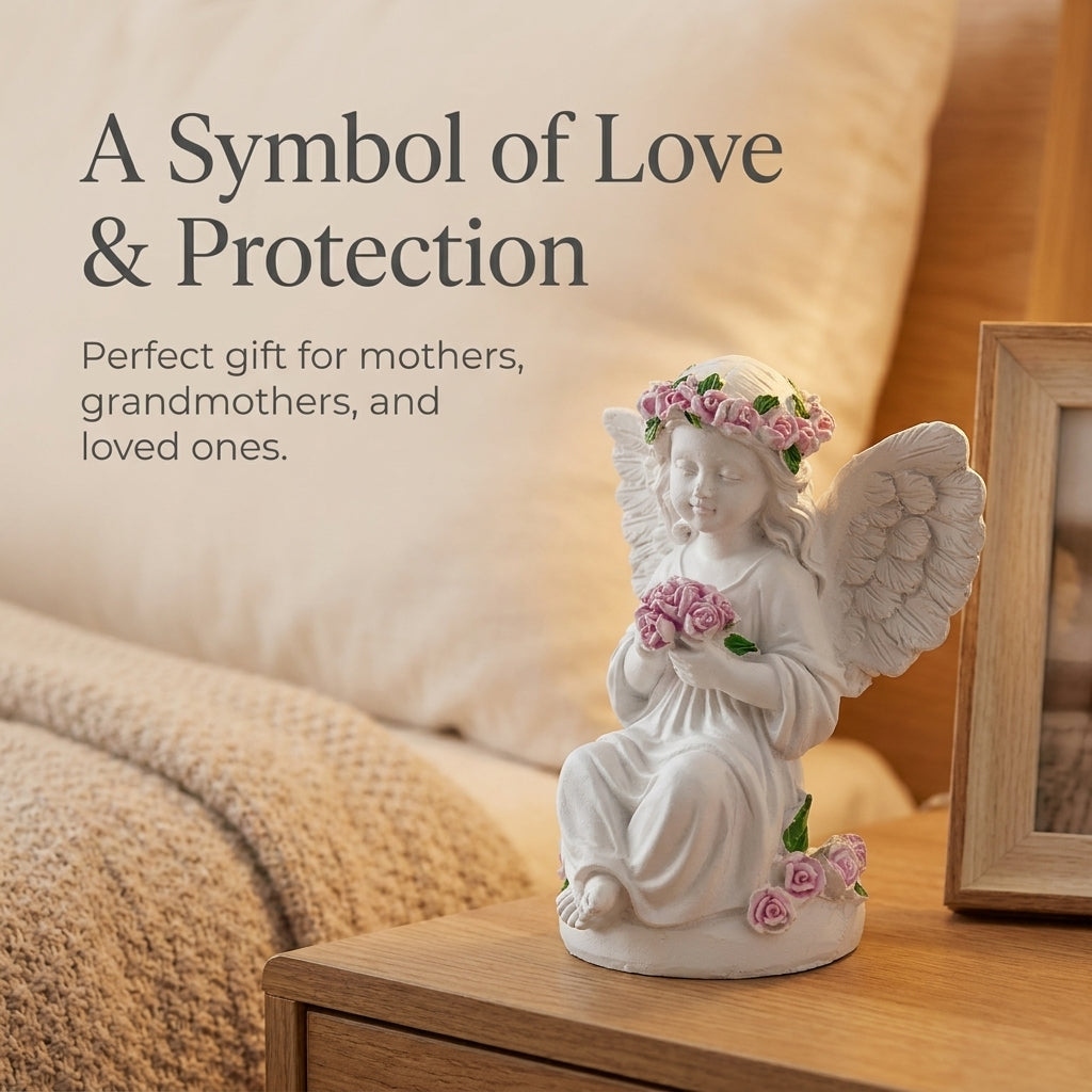 Brizoria Guardian Angel Statue Angels Figurines with Pink Roses Resin Angel Decor Memorial Sympathy Angel Gifts for Women Mom Grandma Angel Decorations for Home Statue Decor